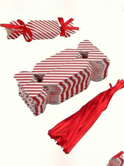 36pcs Red And White Striped Party Crackers - Elegant Gift Boxes With Tie Ribbons For Christmas, Weddings, Birthdays, New Year's - Sturdy Paper Crackers For Holiday Decorations, Party Favors, Gift Wrapping - Multipurpose Celebration Boxes, Gift Wrapping Supplies Home Decor Christmas Decorations Room Decor Winter