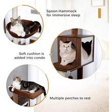 2025 New Arrival:PAWZ Road Moderner Katzenbaum Holz Katzenturm  Aufbewahrungsrank Katzentoilette Gehege und geräumiger Katzenhütte Große obere Sitzstange und Hängematte BeigeL