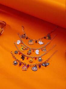 1 Braccialetto a catena con ciondolo a forma di zucca, pipistrello, ragnatela e fantasma, di moda per ragazze, adatto per occasioni festive