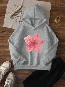 1 st. Tween Girl Casual Printed Pullover Hoodie Sweatshirt, Lös passform, Varmt termiskt foder, Höst/Vinter, Livfull och fantasifull design som inspirerar unga sinnen - Grå - Visa 2