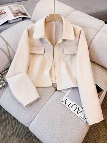 Women's Casual Solid Color Long Sleeve Short Regular Jacket, Suitable For Autumn, Winter, And Spring - Apricot - View 2
