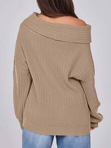 Womens Off The Shoulder Sweater Top Oversized Fall Batwing Boat Neck Knit Sexy Casual Pullover - Nâu nhạt - Xem 5