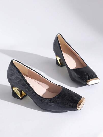Square Toe Chunky Heel Pumps, Low Vamp Mid-Heel Women's Shoes, Fashion Versatile Low Heel Shoes, Spring/Summer New Arrival