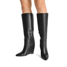 Women's Wedge Heel Knee High Boots Pointed Toe Side Zip Tall Boots Solid Color Retro Fashion Y2k Boots For Autumn/Winter