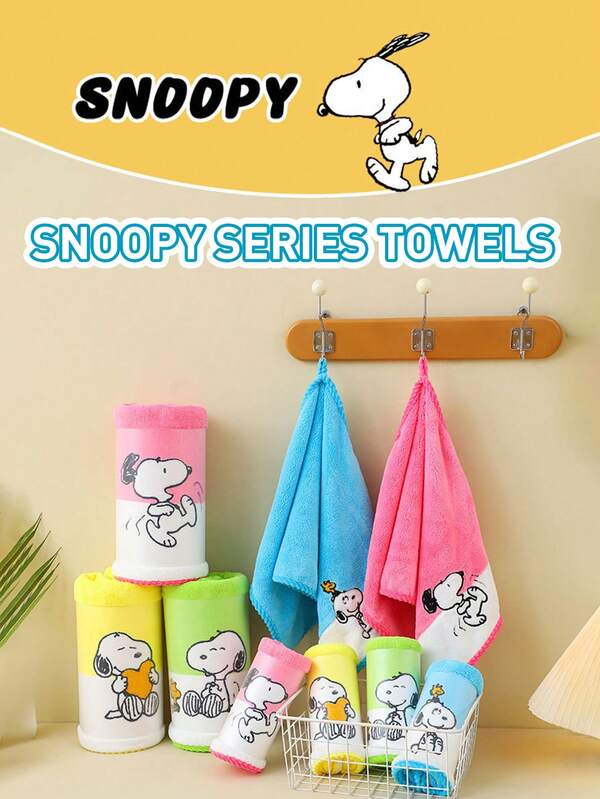 Snoopy Series Towel 1pc, 75*35cm, Made Of Highly Absorbent And Soft Fabric, Skin-Friendly Material, Anti-Detachment Weaving, Low Allergenicity, Featuring Cartoon Embroidery Patterns, Sealed Edge Design, Soft Texture, Quick Drying, Durable Stitching, Patterns Include Snoopy And Woodstock, Bright Colors, Suitable For Children, Adults, Fans Of "Peanuts" Comic, Applicable For Use In Bathrooms, Swimming Pools, Travel, Family Use, Beach Outings, After Shower Drying, Comfortable Wrapping