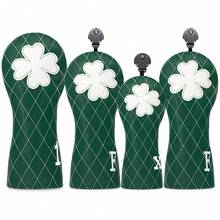 Fresh Green Mesh-Patterned Four-Leaf Clover Wooden Putter Head Cover - Premium Golf Accessory | Ideal For Young Nature-Loving Golfers & Family Players - أخضر - مشاهدة 1