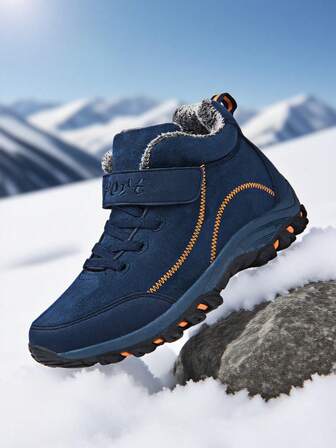 Men's Snow Boots, Outdoor Sports Shoes For Autumn/Winter, Hook And Loop Slip-On Hiking Boots, Outdoor Trekking Camping Adventure Boots, Anti-Slip Durable Plus Size Snow Boots, Size 39-48