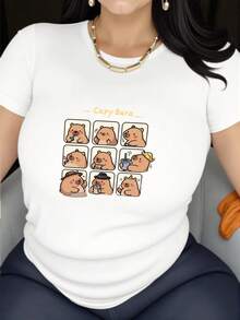 Camisetas y Camisetas Casuales de Estilo 2025 con Estampado de Capibara para Mujer, Ropa Casual de Pijama, Manga Corta, Ropa Deportiva Transpirable y de Secado Rápido, Versátil y Cómoda para Correr y Fitness - Ideal para Adultas y Jóvenes - Blanco - Ver 1