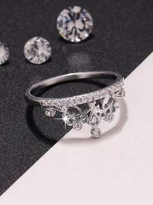 1pc Elegant Shiny Crown-Shaped Cubic Zirconia Ring, Suitable For Brides, Weddings, Parties, Eternal Ring For Women, Luxury High-Quality Jewelry - Silver - View 10