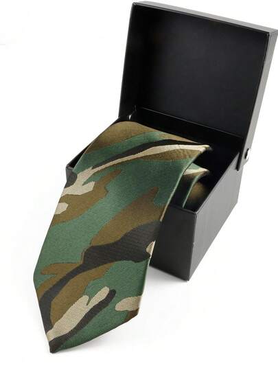ZLQ&GOU 1 条绿色迷彩图案男士涤纶领带，8 厘米提花领带适合角色扮演、派对活动颈部配饰（不含盒子）