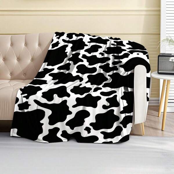 1 manta de flanela com padrão de leite em preto e branco, têxtil para casa, capa de sofá, manta pequena, manta e xale são muito adequados para sofá, viagens, decoração de quarto, adequada para família e amigos, lavável à máquina, impressão digital, estilo moderno