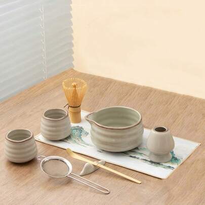 Conjunto de batedores Matcha com 2/5/7/9 peças, kit Matcha de cerâmica cinza com forno para cerimônia, conjunto de chá Matcha estilo japonês para fazer café da manhã/latte, kit perfeito para fazer Matcha como presente de aniversário para amantes de Matcha
