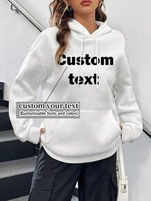 Autumn And Winter, Thickened Sweatshirts Custom Women's Sweatshirts Custom-Add Your Text, Christmas Gifts, Thanksgiving Gifts-Add Your Own Text (Slogan/Meme/Name/Company Logo/Nickname/Famous Quote/Funny Sentence/Personal Name/Number) Choose Your Favorite Color And Font, Design Your Own Print Personalized Long Sleeve, Anniversary Gift, Valentine's Day Text Printed Women's Sweatshirts - White - View 1
