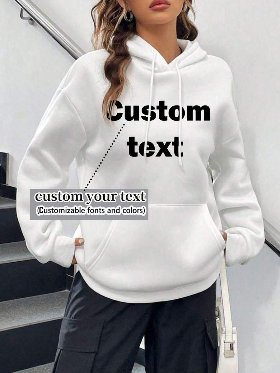 Autumn And Winter, Thickened Sweatshirts Custom Women's Sweatshirts Custom-Add Your Text, Christmas Gifts, Thanksgiving Gifts-Add Your Own Text (Slogan/Meme/Name/Company Logo/Nickname/Famous Quote/Funny Sentence/Personal Name/Number) Choose Your Favorite Color And Font, Design Your Own Print Personalized Long Sleeve, Anniversary Gift, Valentine's Day Text Printed Women's Sweatshirts - White - View 1