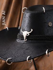 1 chiếc Mũ cao bồi da PU trơn màu Unisex, mũ vành rộng chống nắng họa tiết bò đực kim loại 3D độc đáo, phong cách Cyberpunk cổ điển mới thời trang, dây đeo có thể điều chỉnh, thích hợp cho các bữa tiệc, sự kiện theo chủ đề phương Tây, tụ họp, hóa trang, tốt nghiệp, hóa trang, lễ hội, sinh nhật, lễ hội âm nhạc, hoạt động ngoài trời - đầu bò - Xem 2