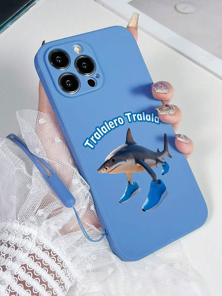 1pc Gray TPU Tralalero Tralala #Shanhaijing# Abstract Running Shoes Shark Pattern Anti-Drop Phone Case And 1pc Gray Silicone Wrist Strap Suitable For Matching Phone Case/Interesting Phone Case - Multicolor - View 1