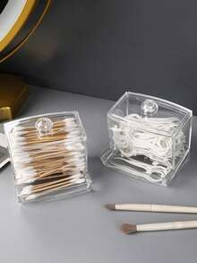 Cotton Swab Dispenser, Transparent Wooden Lid Medicine Bottle Container With Cover, Bathroom Canister, Cotton Ball Makeup Box, Cotton Swabs, Dental Floss, Bathroom Accessories, Bathroom Storage And Organization