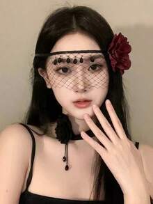 1 件万圣节服装派对面具，彩色黑红玫瑰蕾丝兔子蜘蛛网耳罩面罩，摄影道具，哥特式蕾丝面具，性感内衣配饰