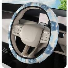 Plush No Inner Ring Car Steering Wheel Cover, Suitable For 14.5in-15in, With Elastic Band Design, Portable Fastening And Washable,Autumn And Winter New 6-Color Beautiful Flowers, Can Be Given As A Birthday Gift, Car Interior Accessories - one-size - View 8