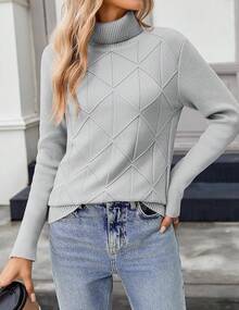 New Bestseller, Women's Long-Sleeved Sweater - Lightweight Pullover Knit Top - Xám - Xem 3