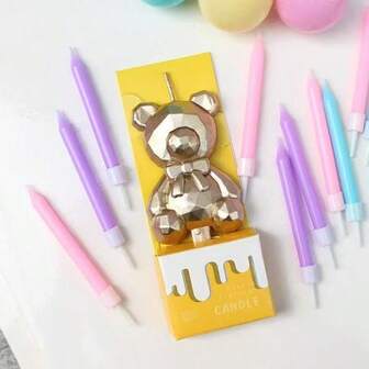 1pc/2pcs, Diamond Bear Candle - Gold Cake Decoration Candle, Mini Bear Creative Candle, Perfect For Weddings, Birthday Parties, Birthday Cake Decorations, Wedding Table Decorations, Festive Atmosphere Creation, Children's Party Gifts, Party Cake Decorations, Family Party Decorations