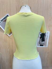Solid Ruched Ribbed T-Shirt - Hellgelb - Übersicht 4
