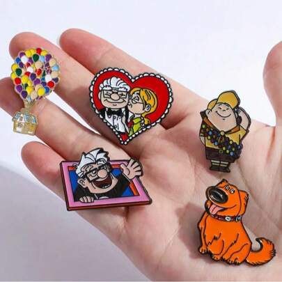 Set 7 piezas pines dibujos animados casa globos perro nino anciano corazones colores accesorios mochila ropa decoracion coleccion