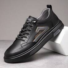 New Plus Men's Soft Soled Casual Board Shoes, Low Cut Lace Up Casual Walking Sneakers - 黑色 - 查看 4