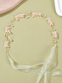 1件优雅甜美的花朵仿珍珠串珠水钻发箍，适合节日、婚礼、学校演出、郊游、生日派对、舞会和日常佩戴，是女孩百搭的时尚配饰。