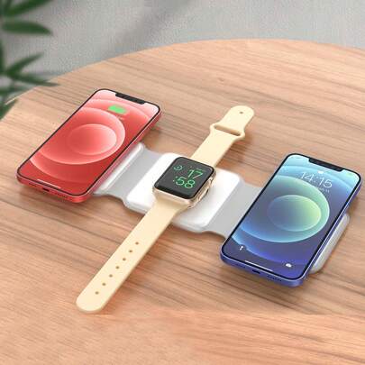 3-In-1 Foldable Portable Wireless Charger, Fast-Charging Travel Wireless Charging Station, Wireless Charging Stand For IPhone 16/15/14/13/12 Series, Compatible With Wireless Earbuds And Compatible With Apple Watch