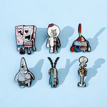 SPONGEBOB 海绵宝宝1/6件创意动漫海绵宝宝胸针套装创意浮游生物机器人珐琅别针背包服装首饰金属徽章配饰礼物