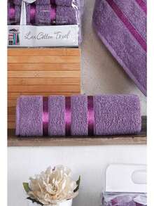 4-Piece 100% Cotton Bath Towel Set – Hammam Collection | 2 Pcs 70x140 Cm Bath Towels + 2 Pcs 50x90 Cm Hand/Face Towels | Soft, Highly Absorbent, Durable MADE IN TURKEY - Purple - View 3