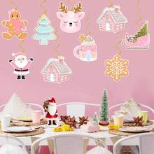 Decoraciones colgantes con remolinos de estilo navideño en color rosa, adornos colgantes de lazo rosa, hombre de jengibre de Navidad Feliz Navidad para decoración de Navidad, cumpleaños, baby shower, fiesta de invierno, Año Nuevo