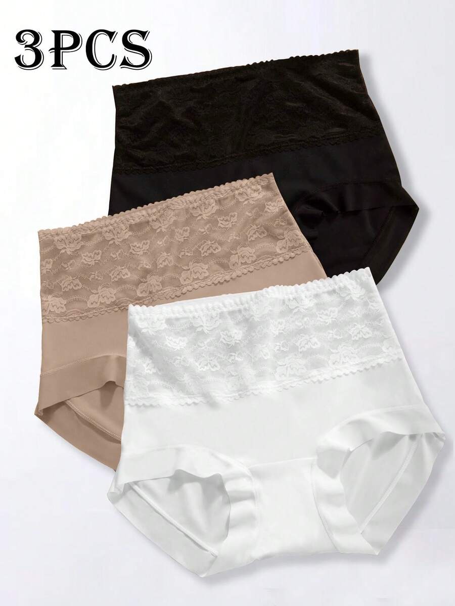 3pcs/Set High Waist Women's Underwear, Fashionable Silhouette, Elegant, Provides Tummy Control And Butt Lift, Panty Perfect Valentine's Day And Christmas Gift - Multicolor - View 1