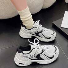 新款女士休闲运动鞋，厚底运动鞋，男女情侣鞋，适合所有季节 - 黑與白 - 查看 4