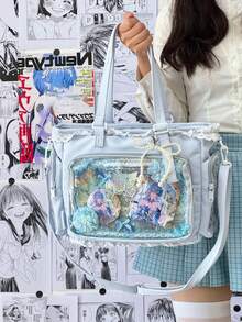 这款日系可爱风单肩包专为女性设计，饰有珍珠蝴蝶结和蕾丝花边，尽显优雅气质。透明材质，适合动漫角色扮演。大容量手提包，配有可拆卸可调节肩带，轻便易携，是学生的理想之选。可爱时尚的手提包、钱包、痛包，可用于购物、聚会、展示动漫周边、旅行、上学等各种场合。 - 藍色 - 查看 10