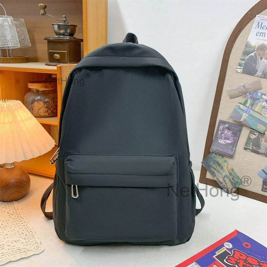 NetHong New Casual Large Capacity Backpack Fashion Solid Color Simple School Bag Outdoor Travel Laptop Rucksack UK - Black - View 1