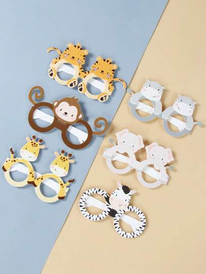 6 piezas Gafas de papel con diseños de animales de la jungla, Artículos de fiesta, Decoración de fotos de fiesta, Decoración de fiesta de cumpleaños feliz, Jirafas, Elefantes, Hipopótamos, Tigres, Cebras, Monos, Suministros para fiesta de cumpleaños temática de bosque, Artículos de fiesta de cumpleaños "Salvaje", Regalos de cumpleaños, Suministros de fiesta de cumpleaños de la jungla