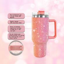 40oz Tumbler With Handle & Straw Lid, Studded Bling Design, Stainless Steel Double Wall Vacuum Insulated, Travel Mug Water Bottle, Fits Cup Holder - 黑色 - 查看 7