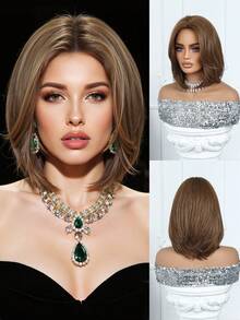 10英寸短款波波头合成假发，咖啡棕色波波头假发：天然耐热，适合日常佩戴，可用于派对、音乐节、母亲节礼物等场合。完美展现派对时尚，也是理想的万圣节礼物。 - 咖啡棕 - 查看 2