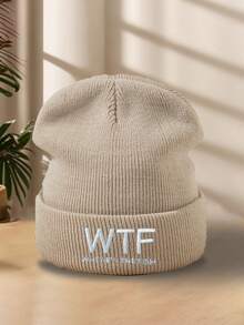 1pc Men's Embroidered Knit Beanie Hat, Stylish & Personalized For Fishing, Skiing, Camping, Elastic Pullover Hat, Autumn/Winter