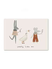 1 pieza Pintura en lienzo de arte de pared minimalista de dibujos animados de ratón, guepardo, conejo, oso o unicornio, pósteres y estampados nórdicos, decoración de pared para habitación de bebé y niños