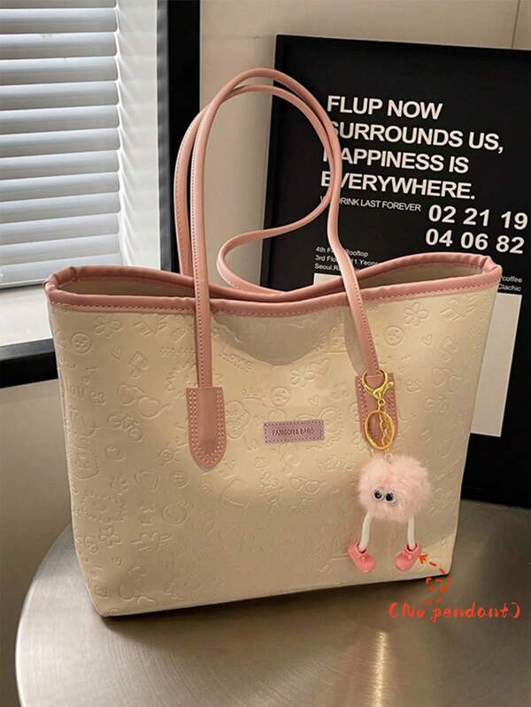 Large-Capacity Women's Fashionable Versatile Shoulder Bag, New Tote Canvas Handbag, Preferred Design, Perfect For School, Commuting, And Shopping(No Pendant)