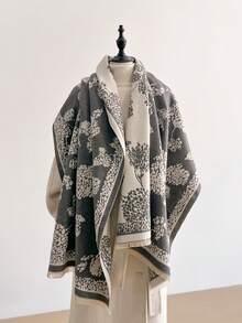 1pc Elegant Plant & Tree Pattern Jacquard Scarf, Warm & Versatile For Women, Suitable For Air-Conditioned Rooms, Autumn/Winter