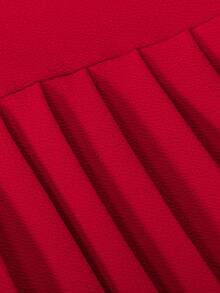 BASUSARRI Vestido de menina estilo natalino, elegante, versátil, com gola Peter Pan vazada, renda plissada, festa de aniversário, vestido vermelho grande, adequado para passeios, outono/inverno