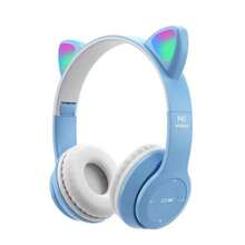 Kids Headphones, Cat Ear LED Light Up Bluetooth 5.0 Foldable Wireless Gaming Headset For Kids Adult, Built-In Mic Noise Cancelling Over Ear Headphones For Study/Travel