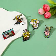 SpongeBob SquarePants 海绵宝宝 1/5 件时尚卡通胸针个性化海绵宝宝珐琅别针金属徽章珠宝服装背包配饰礼物送给朋友 - 均碼 - 查看 5