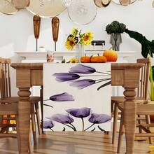 1/25pcs Purple Tulip Pattern Printed Linen Table Runner, Suitable For Holiday Parties, Birthday Dinners, Kitchen & Dining Room Decor, Furniture & Home Textile Decoration. It Is A Versatile Home Decor Item Applicable For All Seasons, Great For Party/Holiday Decorations, And Also An Excellent Gift For Parents And Friends. - ZQ-292 - View 4