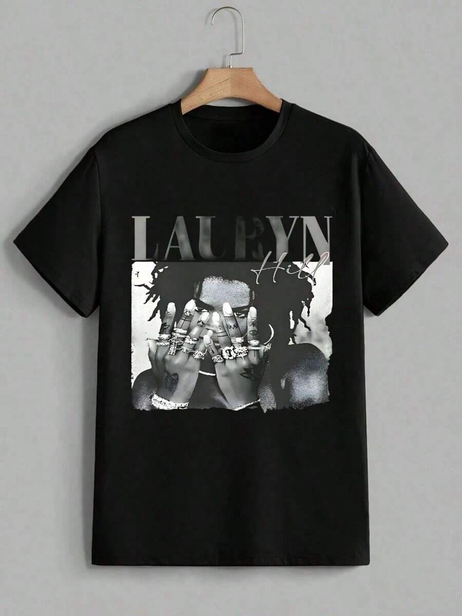 Vintage Lauryn Hill's Singer 90 S Music Graphic T-Shirt Lauryn Hill Casual Digital Print Pure Heavy 100% Cotton T Shirt S-3XL,A Surprise Gift For Family And Friends - 黑色B - 查看 1