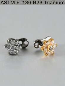 1PC F136 Titanium Dermal Anchor Cown Flower Leaf Triangle Micro Dermal Anchor Diver Implants Jewelry Body Piercing Zirconia Flat Back Cluster Hide In Face Clavicle Skin 14G Piercing Jewelry Sexy Unisex - Titanium - View 7